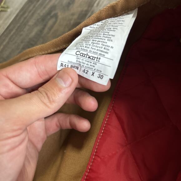 Carhartt R41 Duck Long Zip Double Knee Bib Men's Overall Quilt, 42X30 inch - Tan - Picture 5 of 9